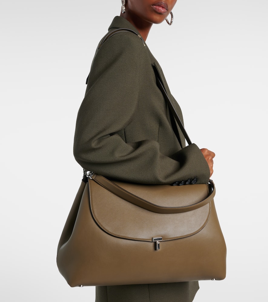 Totême T-lock Medium Leather Tote Bag In Gray