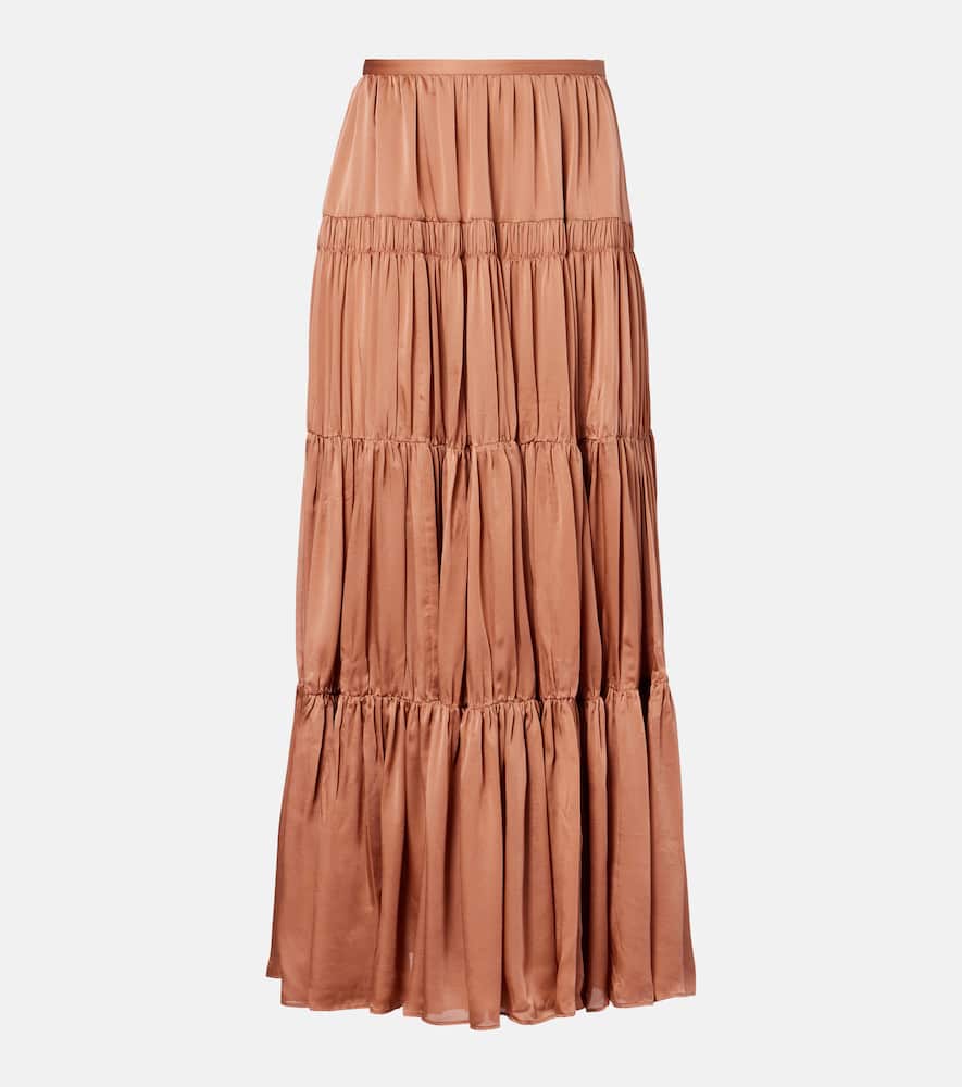 Ulla Johnson Gaelle Tiered Silk Satin Maxi Skirt In Pink