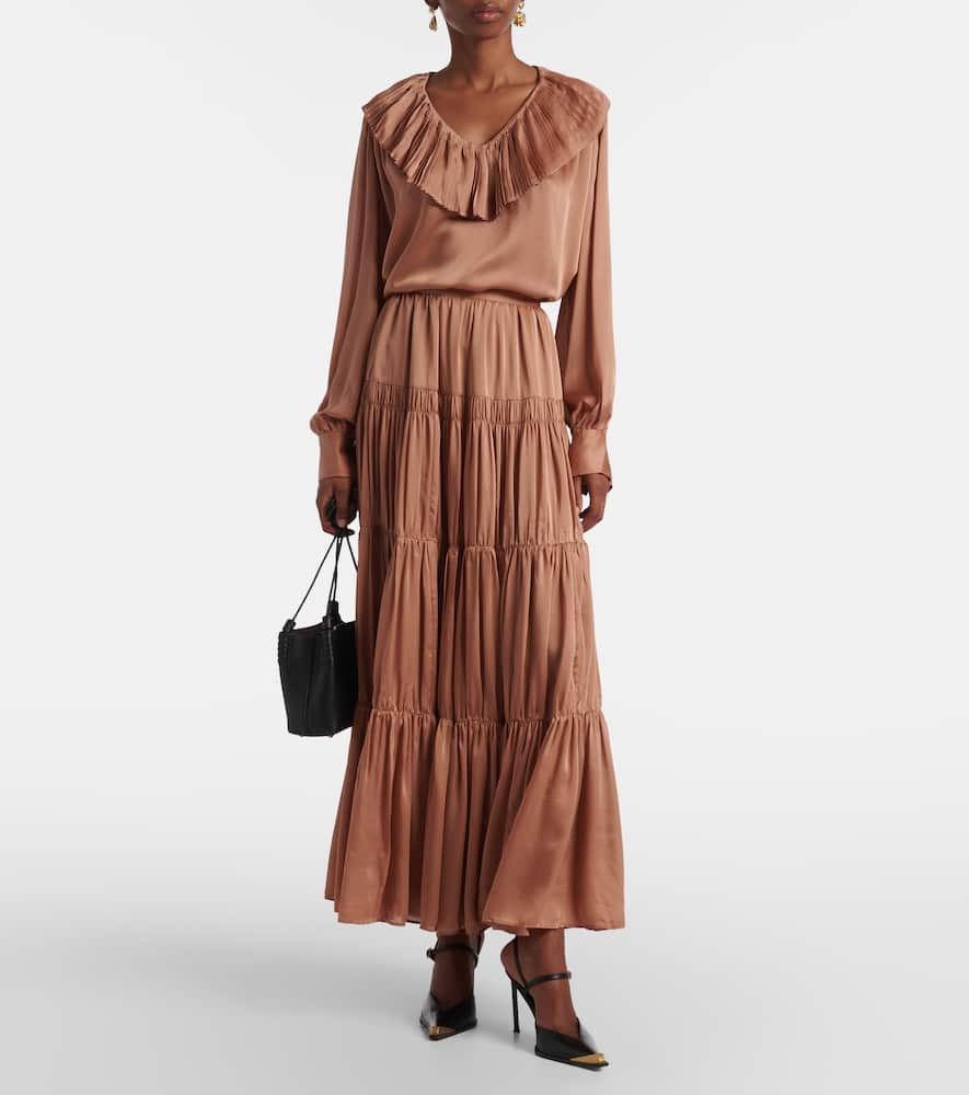 Ulla Johnson Gaelle Tiered Silk Satin Maxi Skirt In Pink