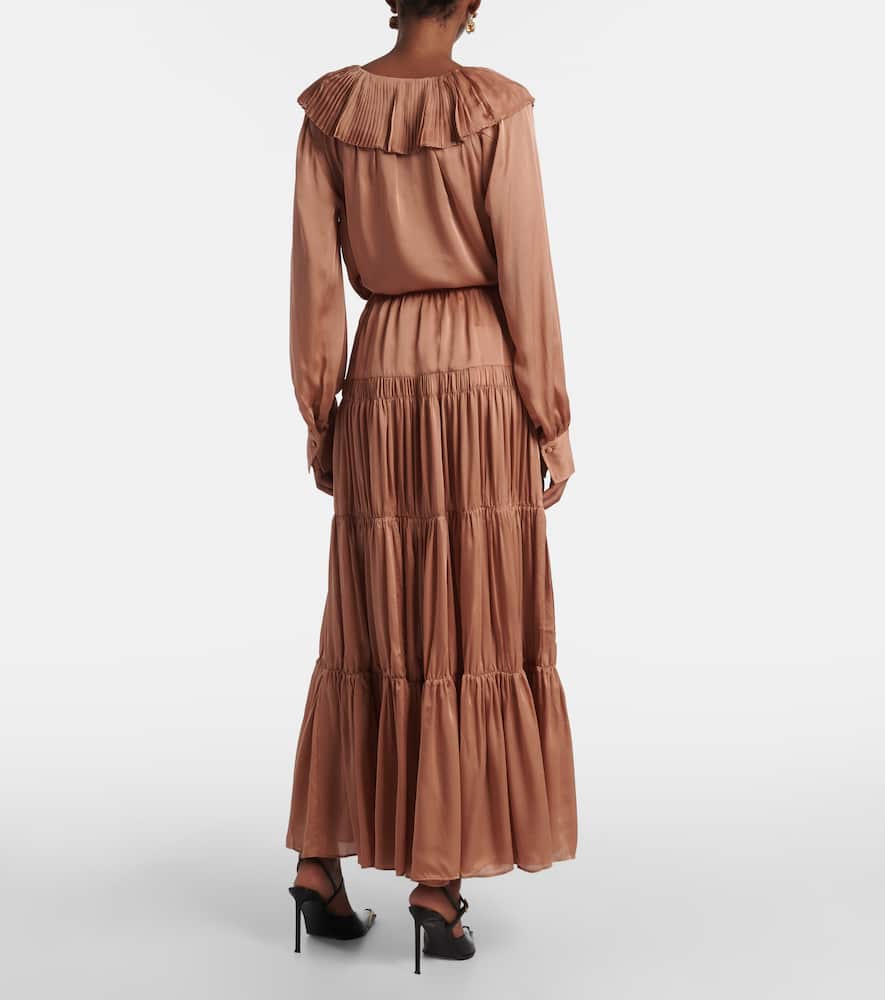 Ulla Johnson Gaelle Tiered Silk Satin Maxi Skirt In Pink
