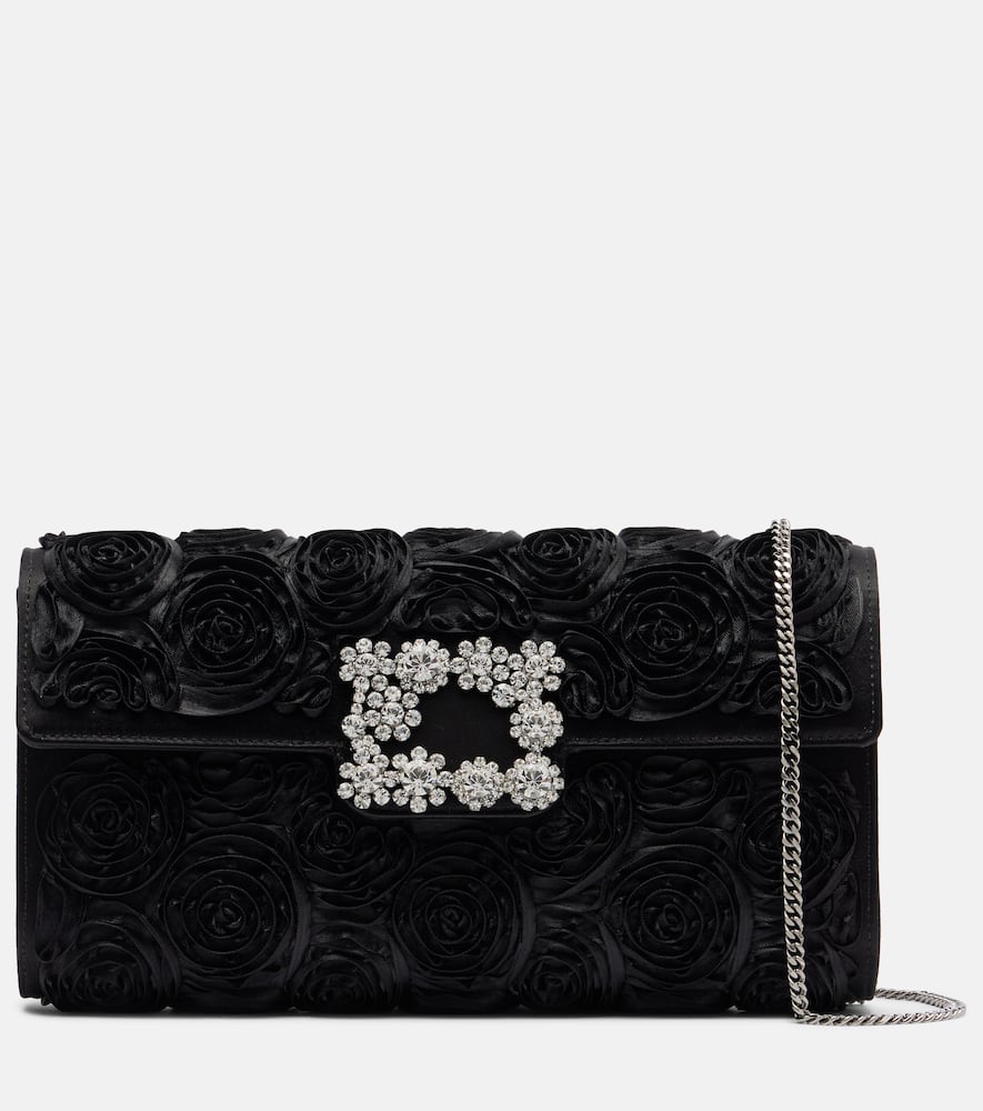 Roger Vivier Embellished Embellished Satin Clutch In Black