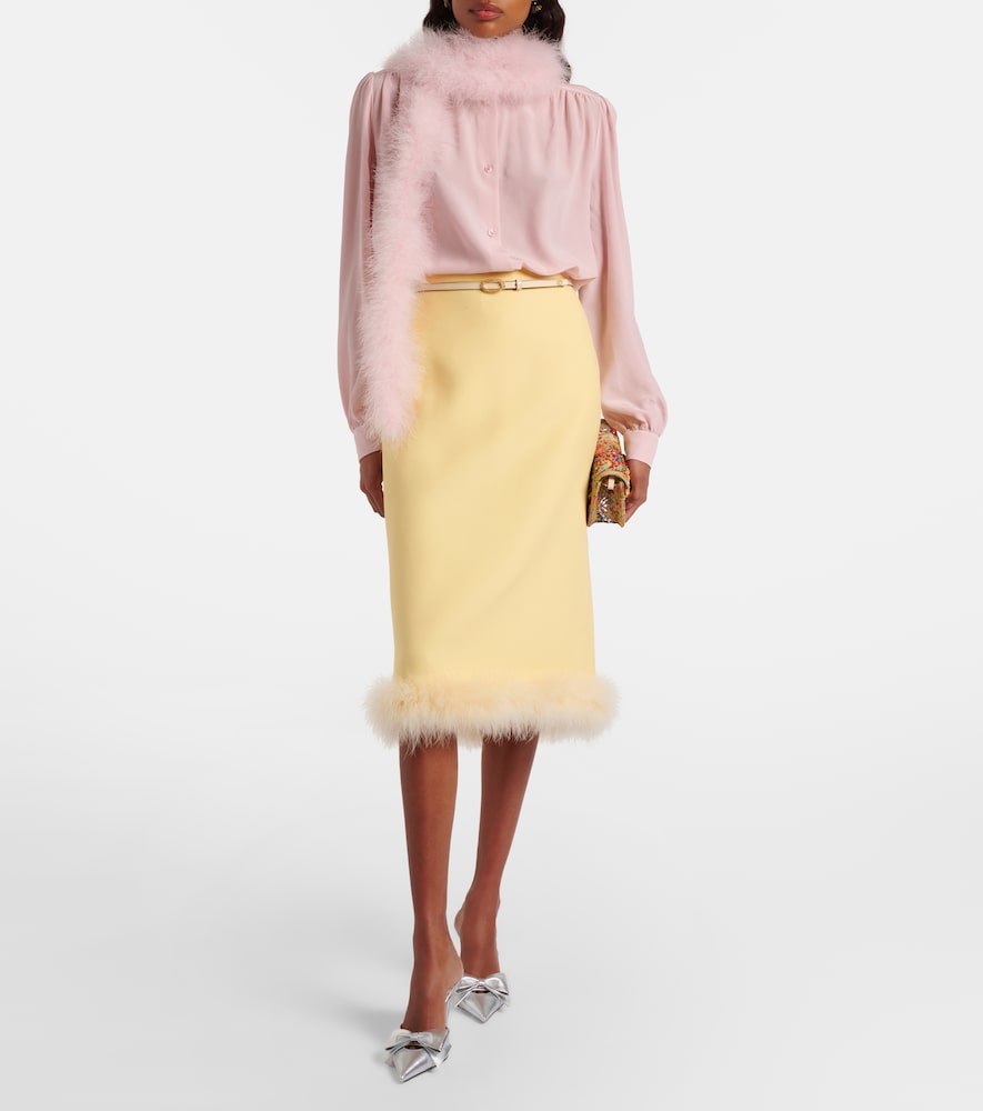  Valentino Valentino Crepe Couture Feather-trimmed Pencil Skirt 