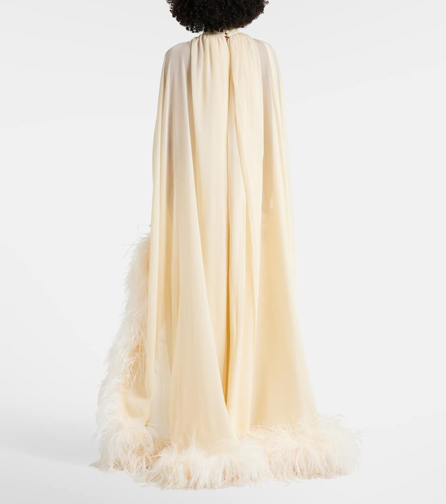 Taller Marmo Feather-trimmed Silk Gown In Neutral