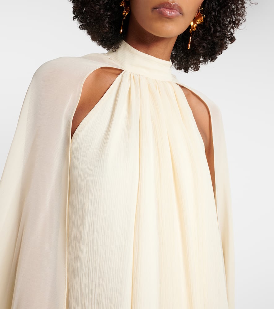 Taller Marmo Feather-trimmed Silk Gown In Neutral