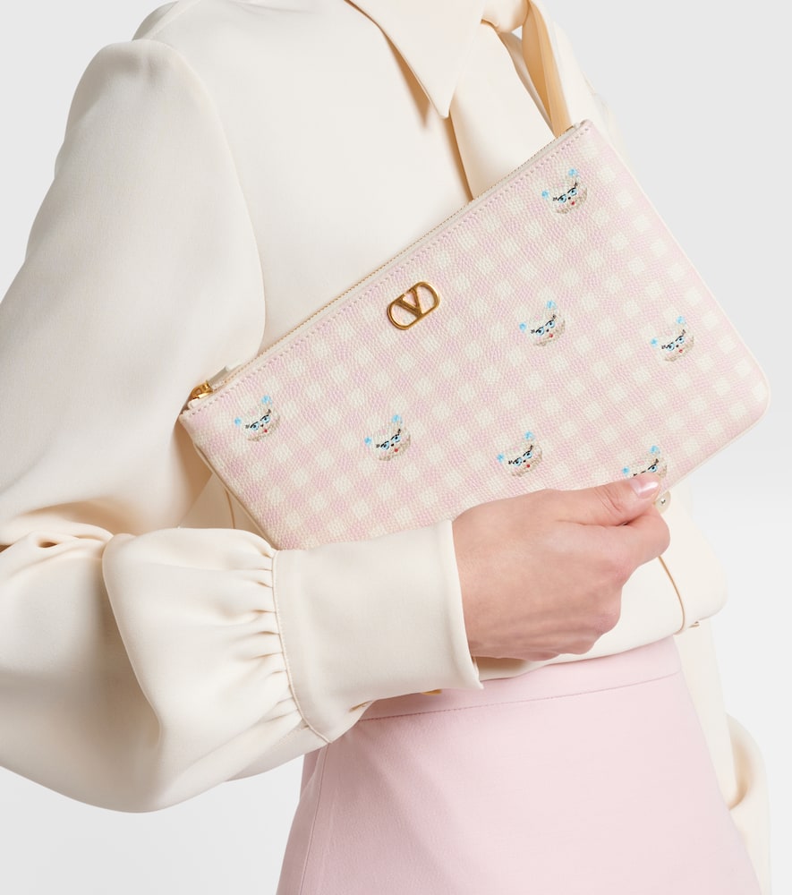 Valentino Vlogo Medium Printed Leather Pouch In Pink