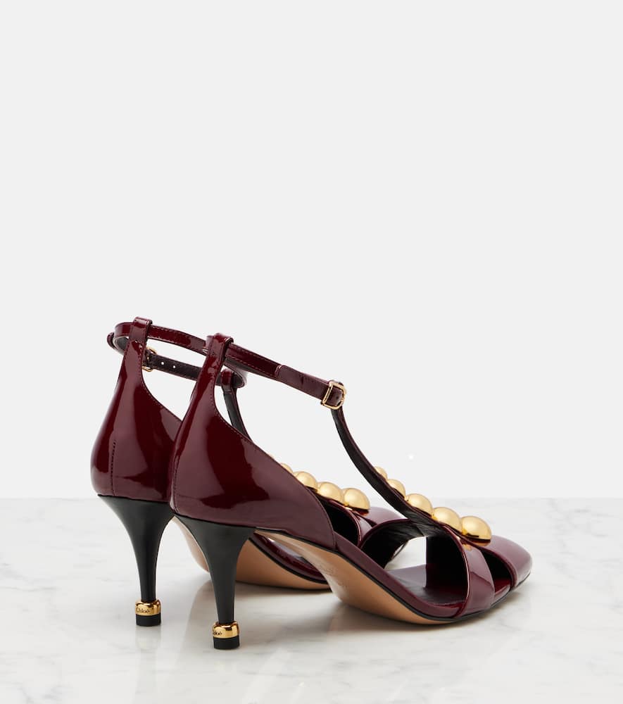 Chloé Cleia 70 Studded Patent Leather Pumps In Burgundy