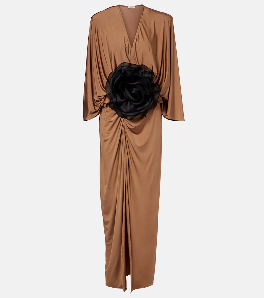 Jacques Wei Floral-appliqué jersey maxi dress