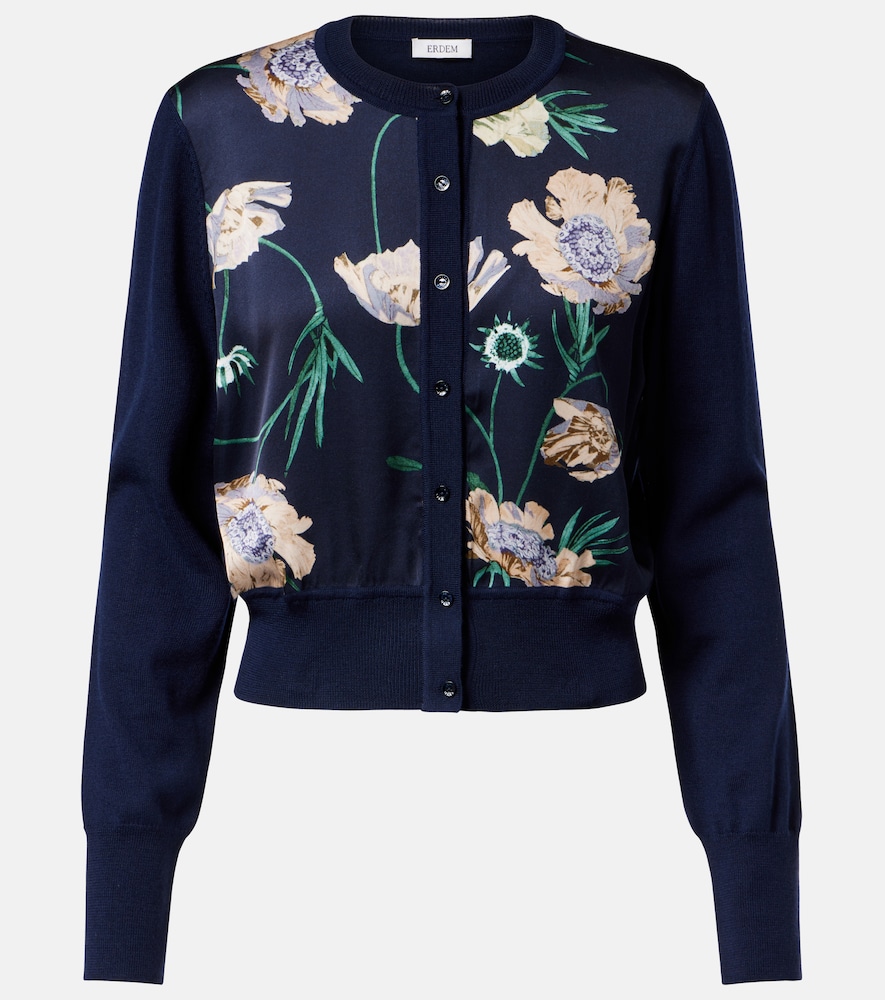 Erdem Floral Wool Cardigan In Blue