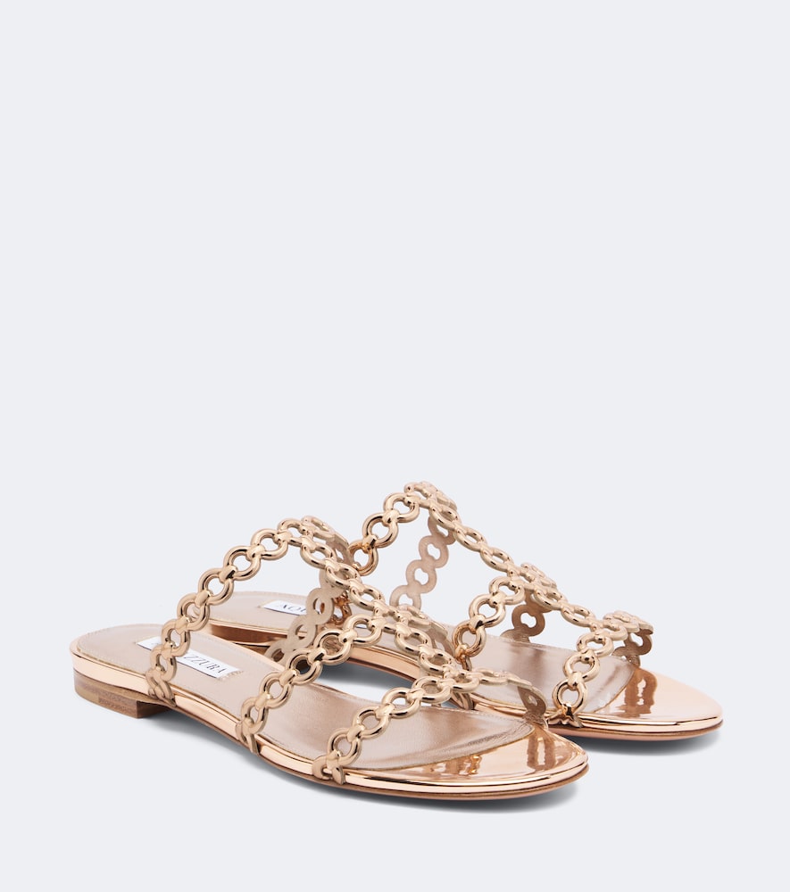 Metallic Sandalen Infinity Chain aus Leder