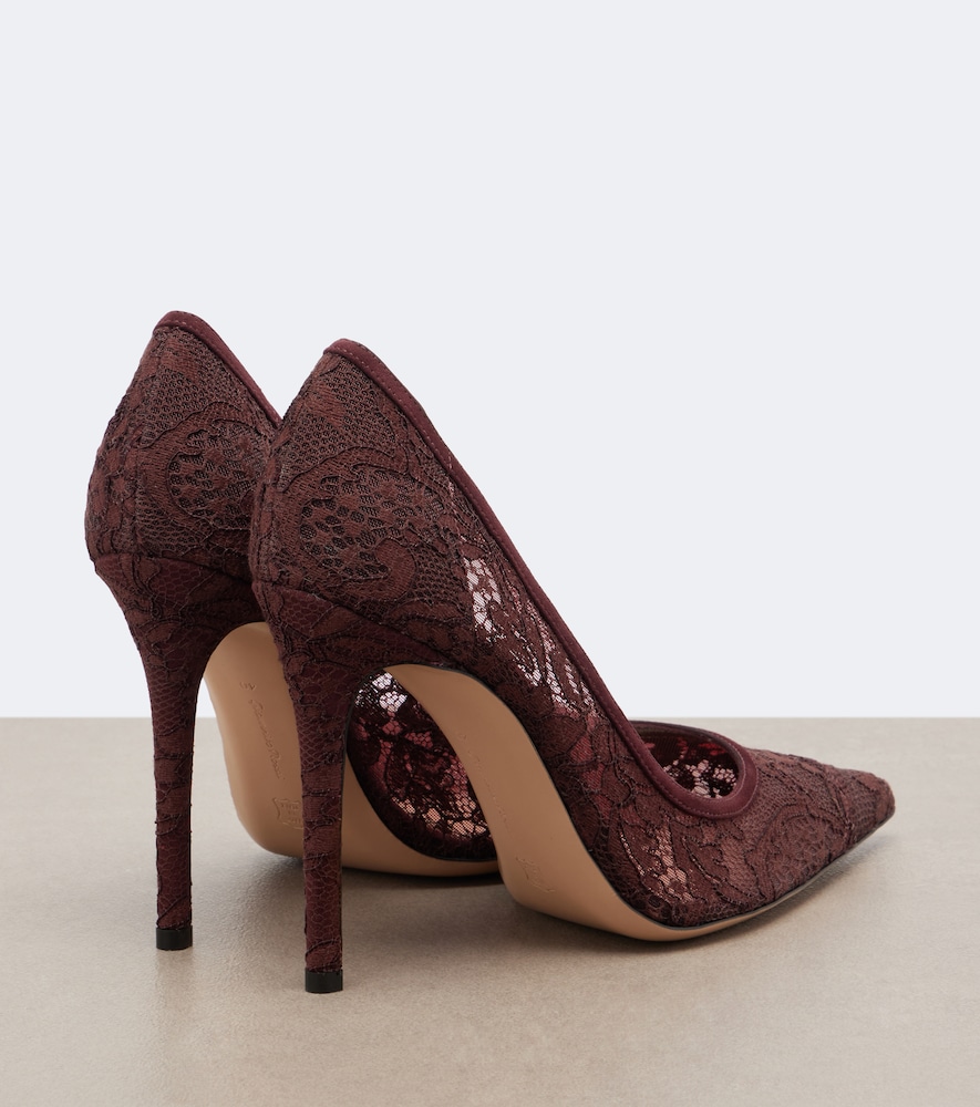Claudia Suede-Trimmed Lace Pumps