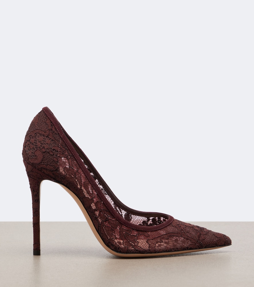 Claudia Suede-Trimmed Lace Pumps