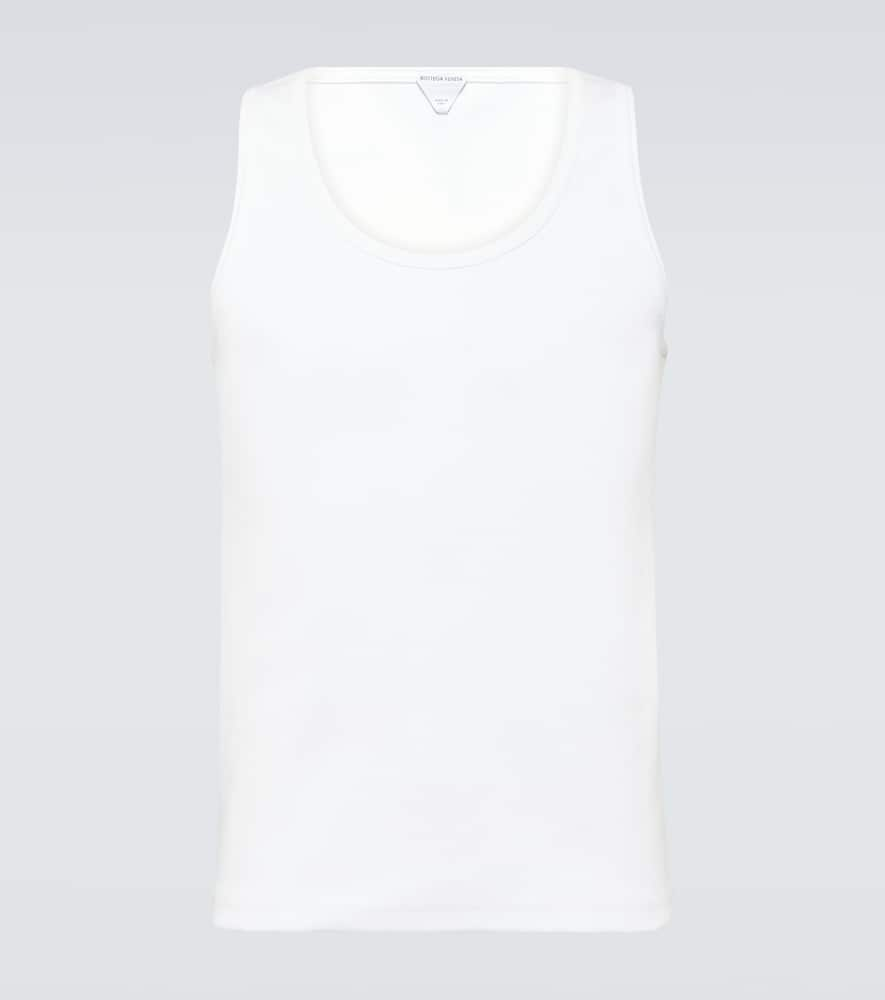 Shop Bottega Veneta Ribbed-knit Cotton-blend Tank Top In Chalk