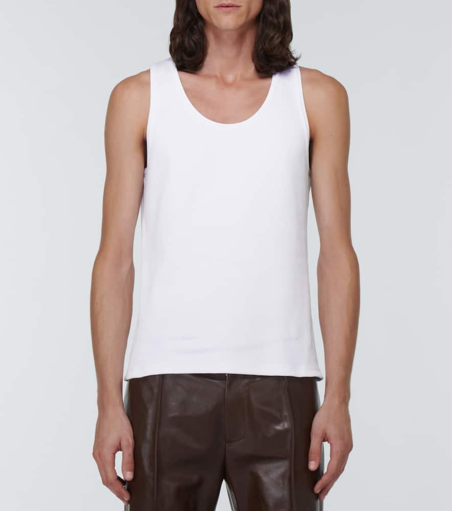 Shop Bottega Veneta Ribbed-knit Cotton-blend Tank Top In Chalk