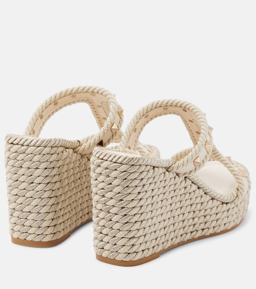 Valentino Leather Rockstud Wedge Sandals 90 In Neutrals