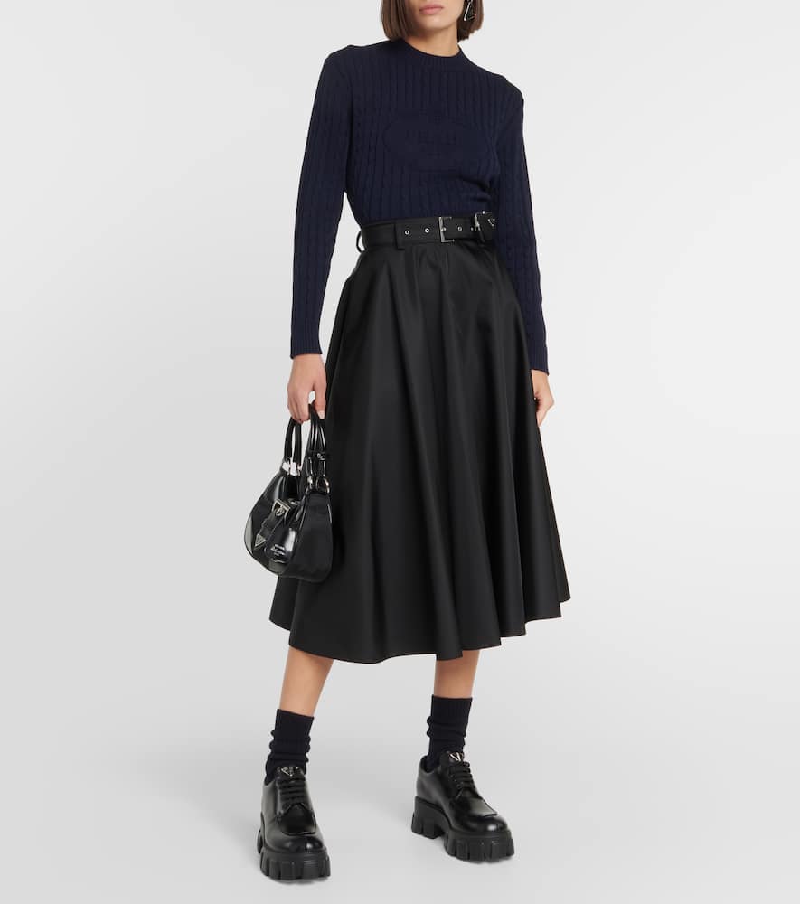 Prada Logo Cotton Cable-knit Sweater In Blue