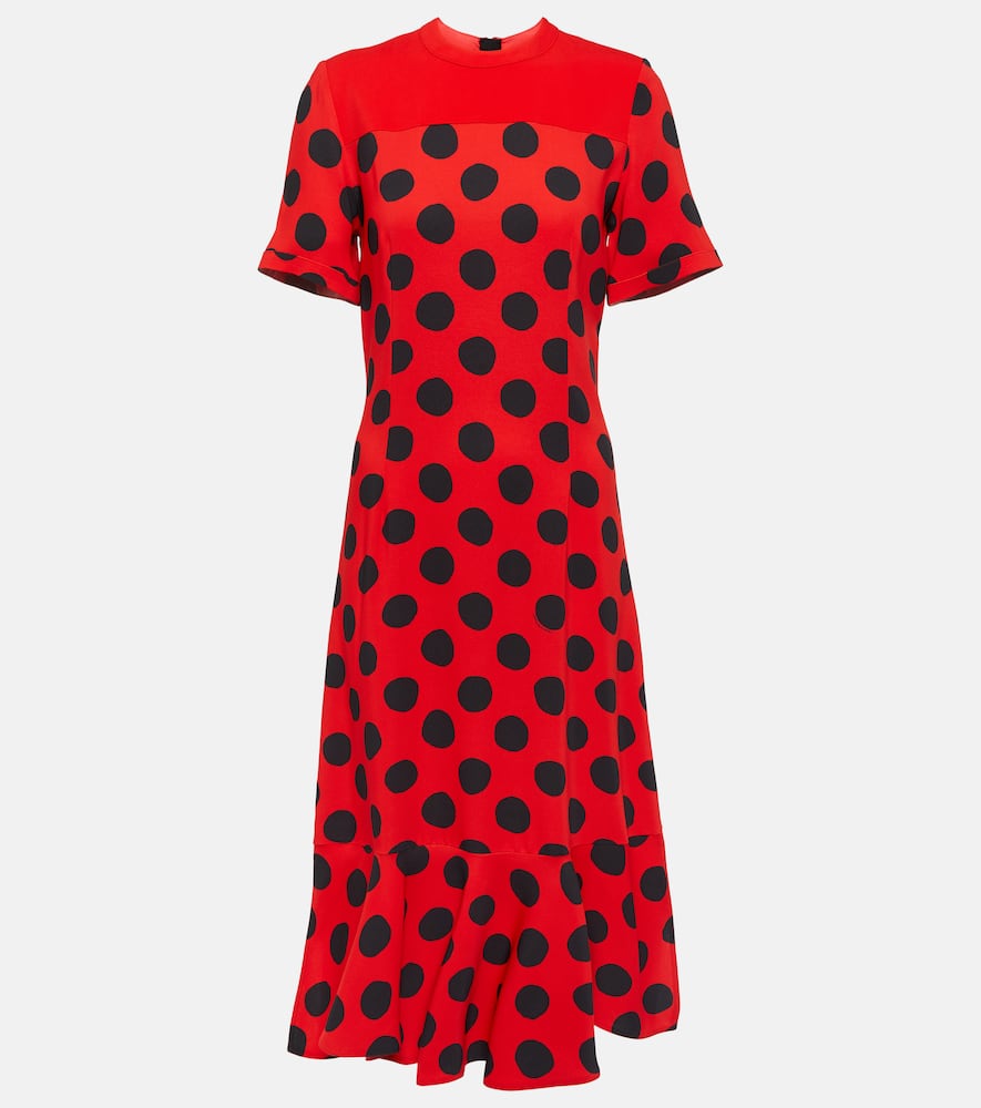 Shop Marni Polka Dot Cady Midi Dress In Red