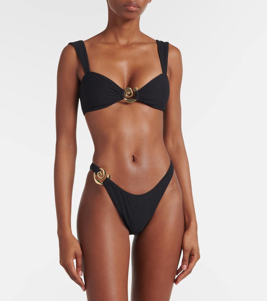 Same Spiral Low-rise Bikini Bottoms In Faux Suede Black