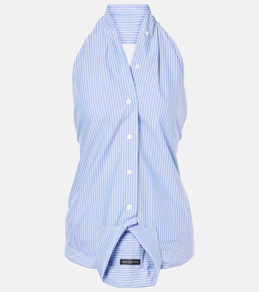 Balenciaga Striped Deconstructed Cotton Top In Blue