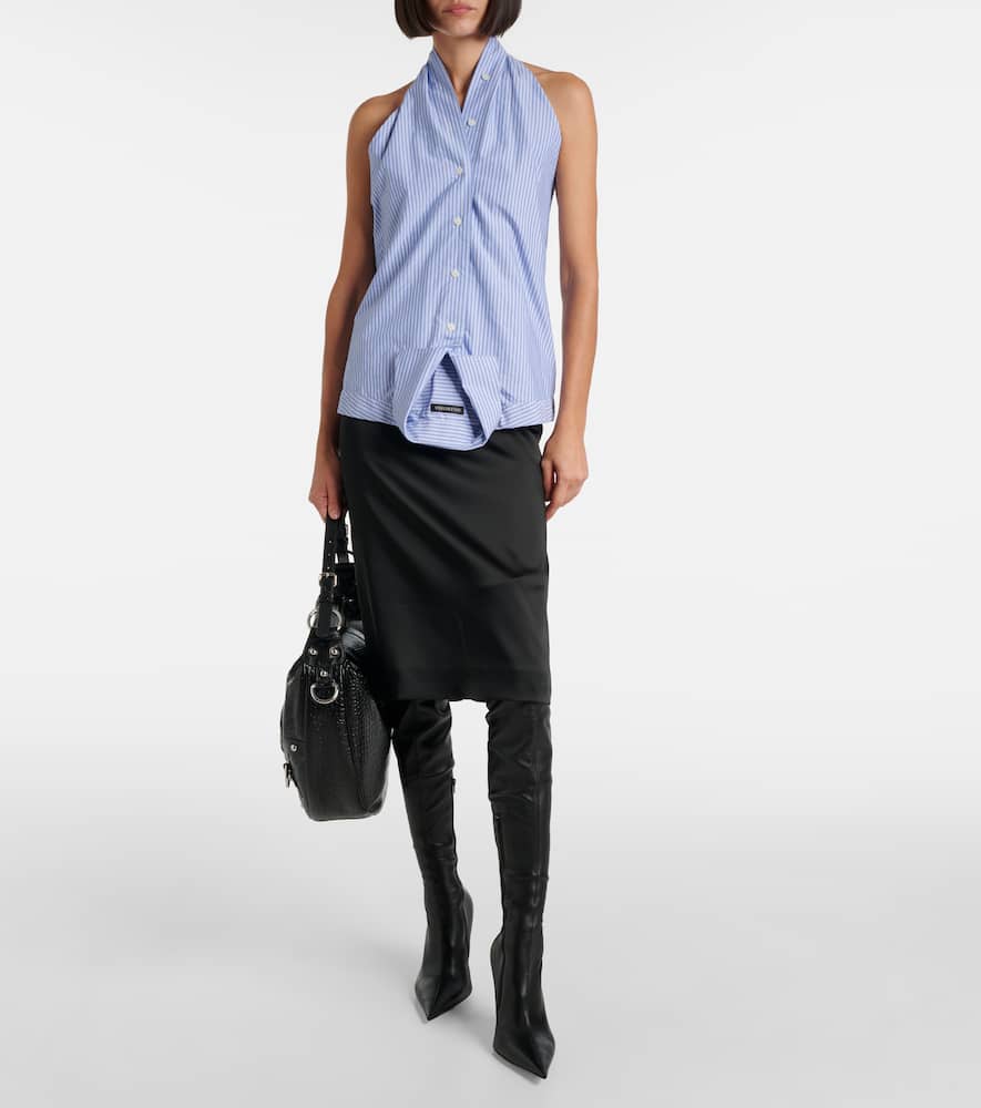 Balenciaga Striped Deconstructed Cotton Top In Blue