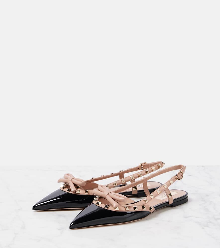 VALENTINO GARAVANI ROCKSTUD BOW PATENT LEATHER SLINGBACK FLATS
