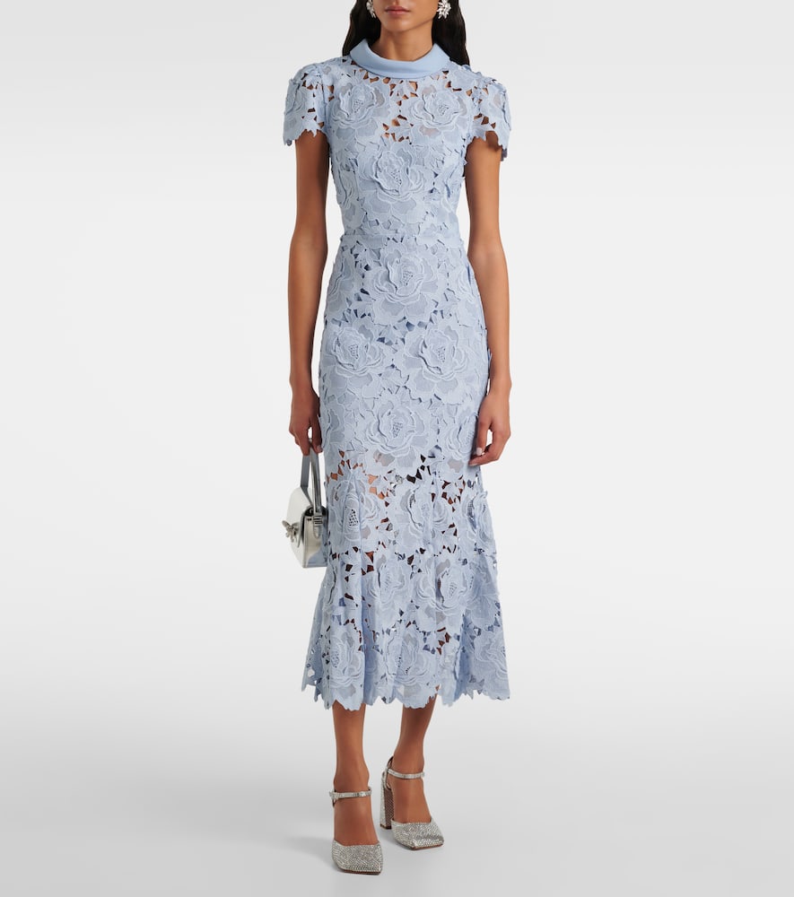 Shop Self-portrait Floral Lace Cocktail Dress In Blue