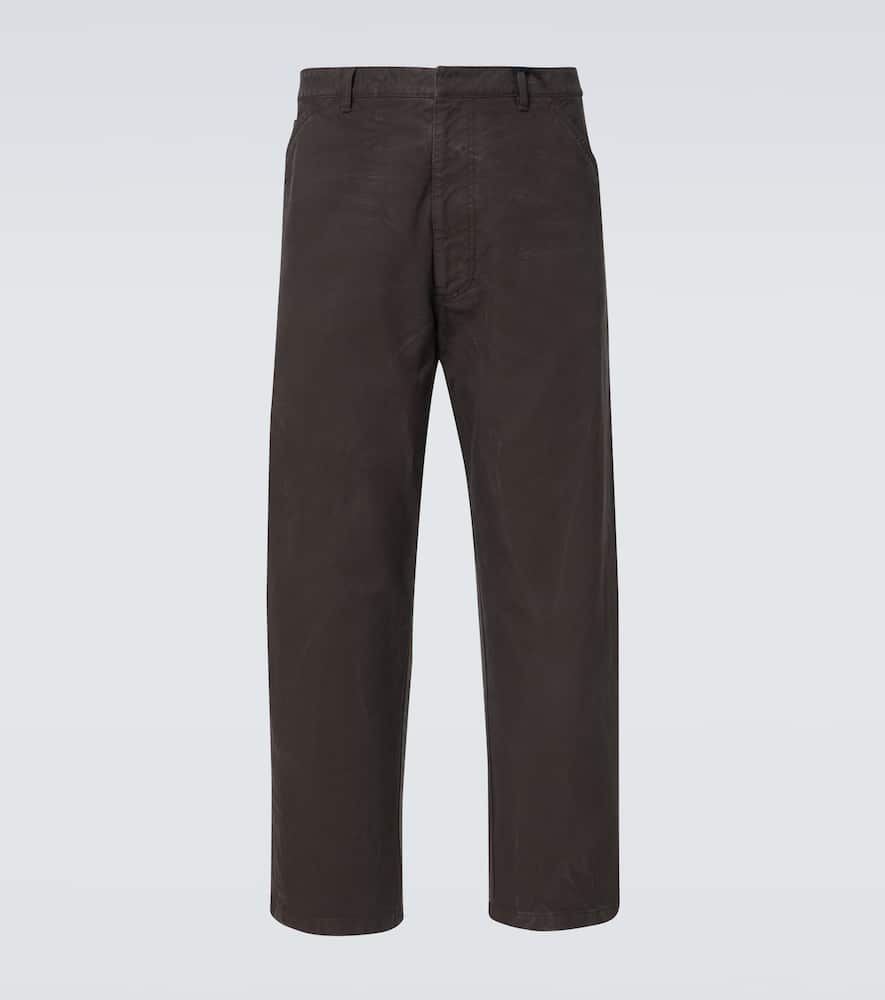 Prada Leather-trimmed Cotton Straight Pants In Brown