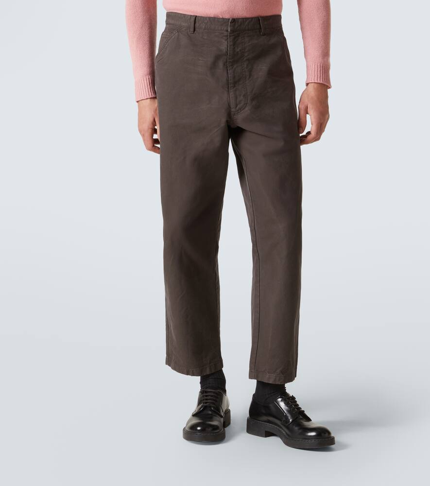 Prada Leather-trimmed Cotton Straight Pants In Brown