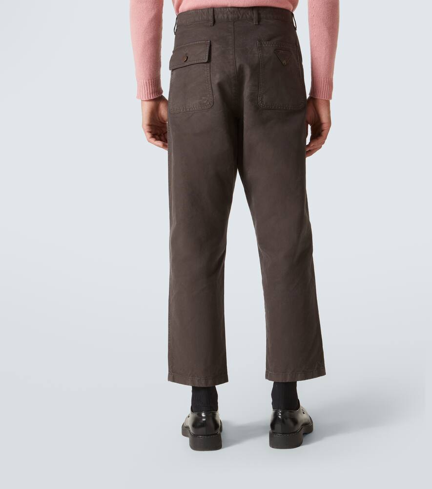 Prada Leather-trimmed Cotton Straight Pants In Brown
