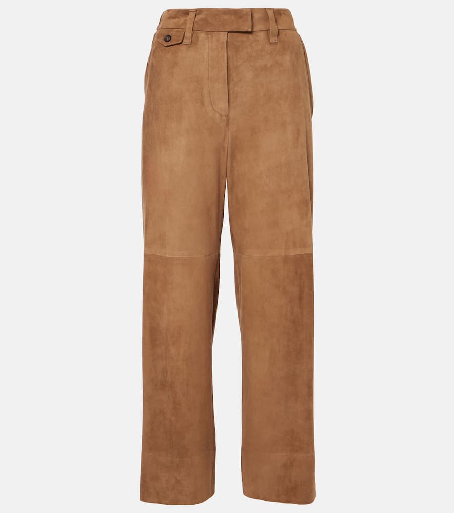 Brunello Cucinelli Mid-rise Suede Wide-leg Pants In Brown