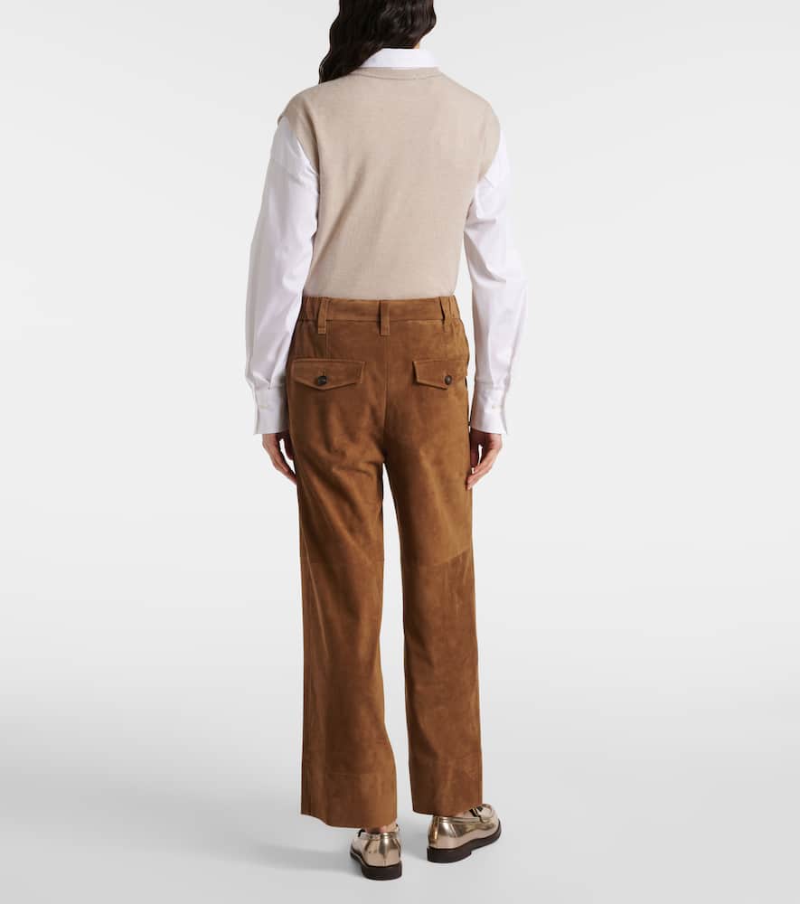 Brunello Cucinelli Mid-rise Suede Wide-leg Pants In Brown