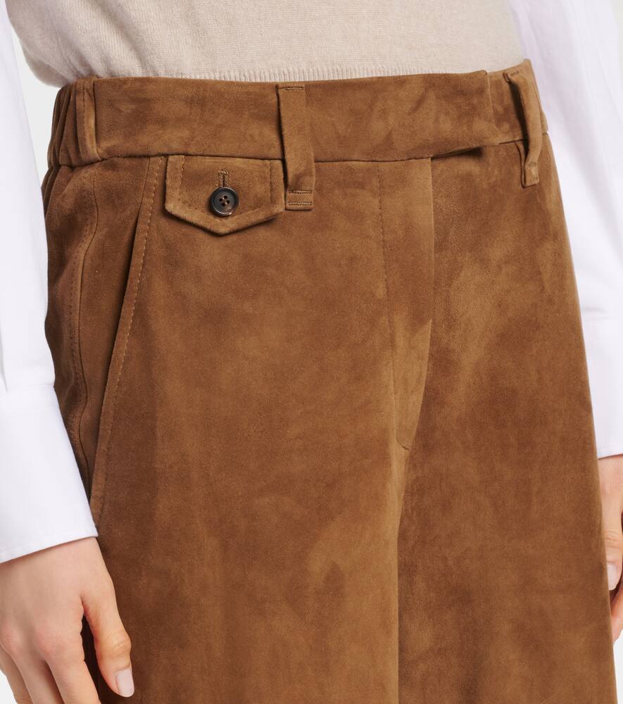 Brunello Cucinelli Mid-rise Suede Wide-leg Pants In Brown