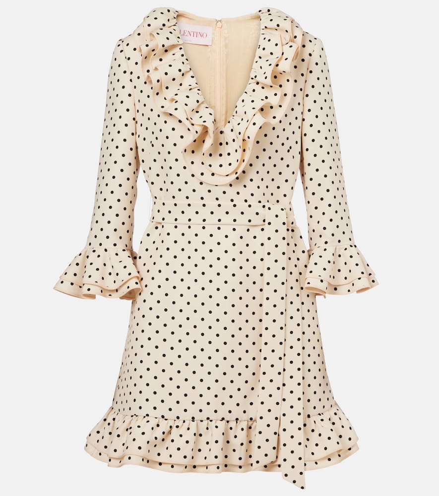 Valentino Virgin Wool-silk Polka-dot Mini Dress In Beige