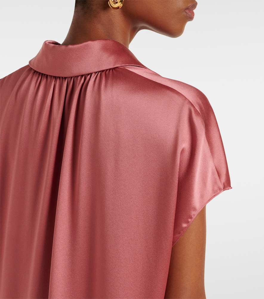 Vince Cap Sleeve Gathered Back Short Sleeve Silk Button-up Shirt