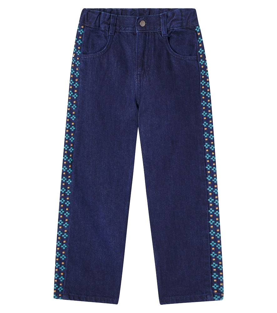 Bebe Organic Tate Embroidered Wide-leg Jeans In Blue