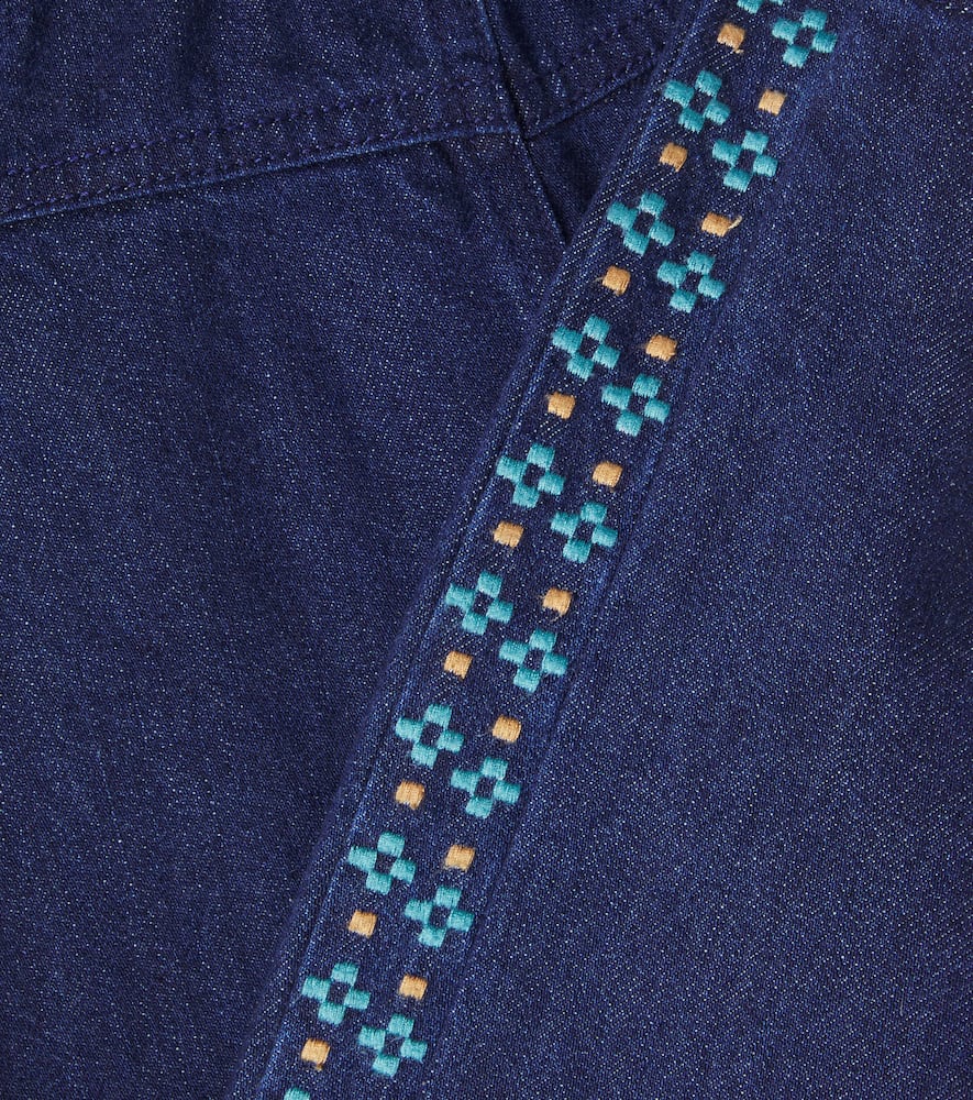 Bebe Organic Tate Embroidered Wide-leg Jeans In Blue