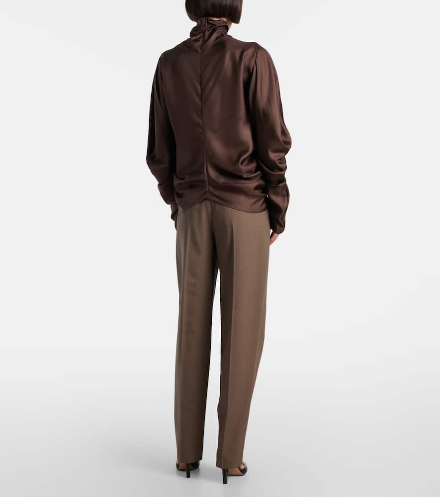 The Row Draped Long Sleeve High Neck Blouse In Brown