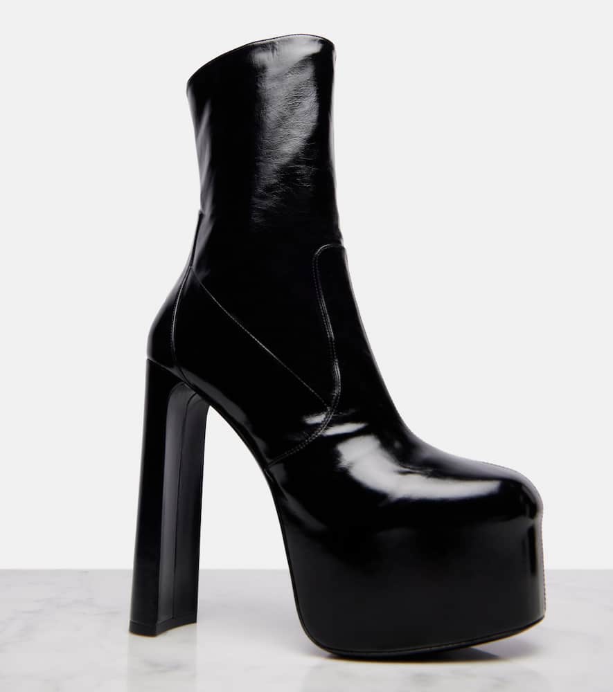 Saint Laurent Billy 95 Leather Platform Ankle Boots In Black