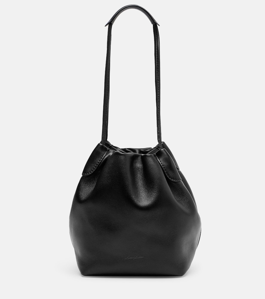 Loro Piana Bale Softy Small Leather Bucket Bag In Black