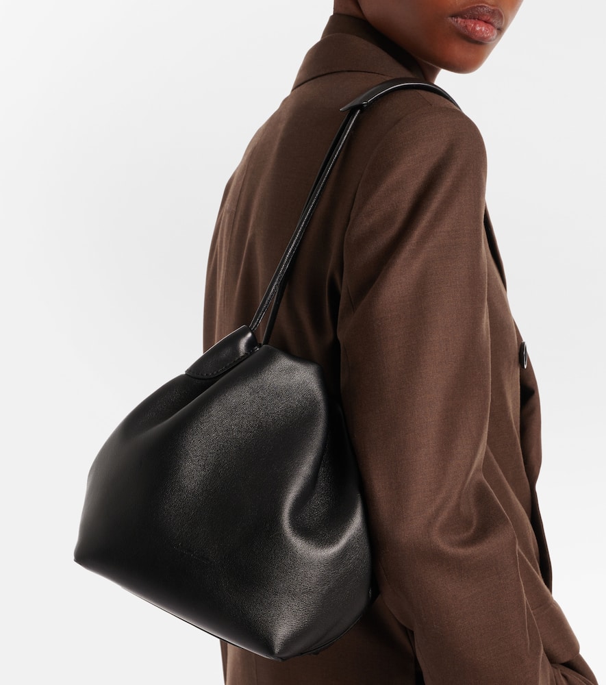 Loro Piana Bale Softy Small Leather Bucket Bag In Black