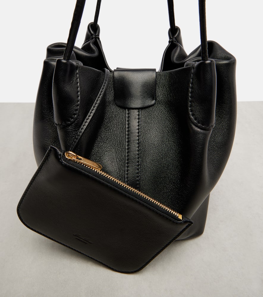Loro Piana Bale Softy Small Leather Bucket Bag In Black
