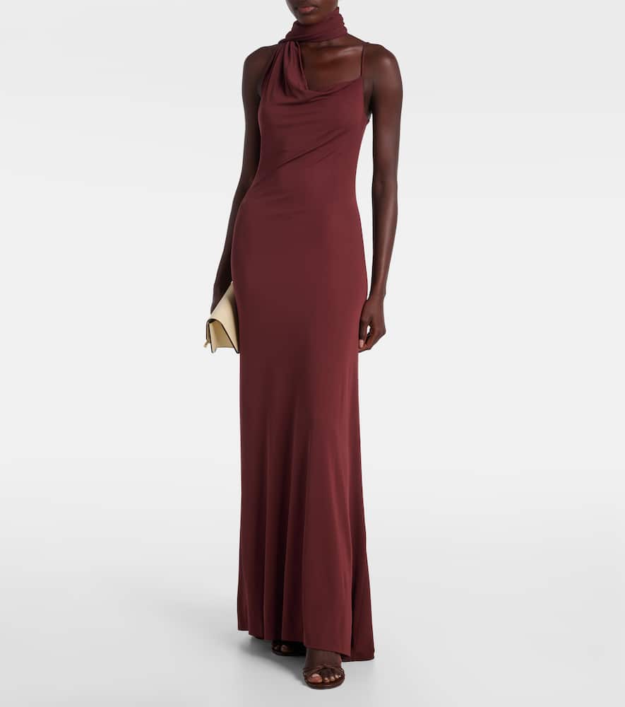Aya Muse Wisp Draped Stretch-jersey Maxi Dress In Brown
