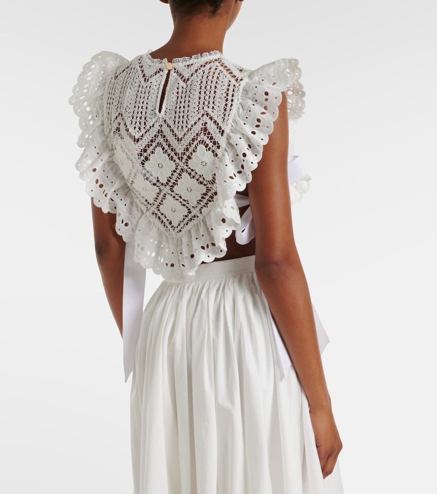  Self-portrait Self-portrait Crochet Ruffled Crop Top 