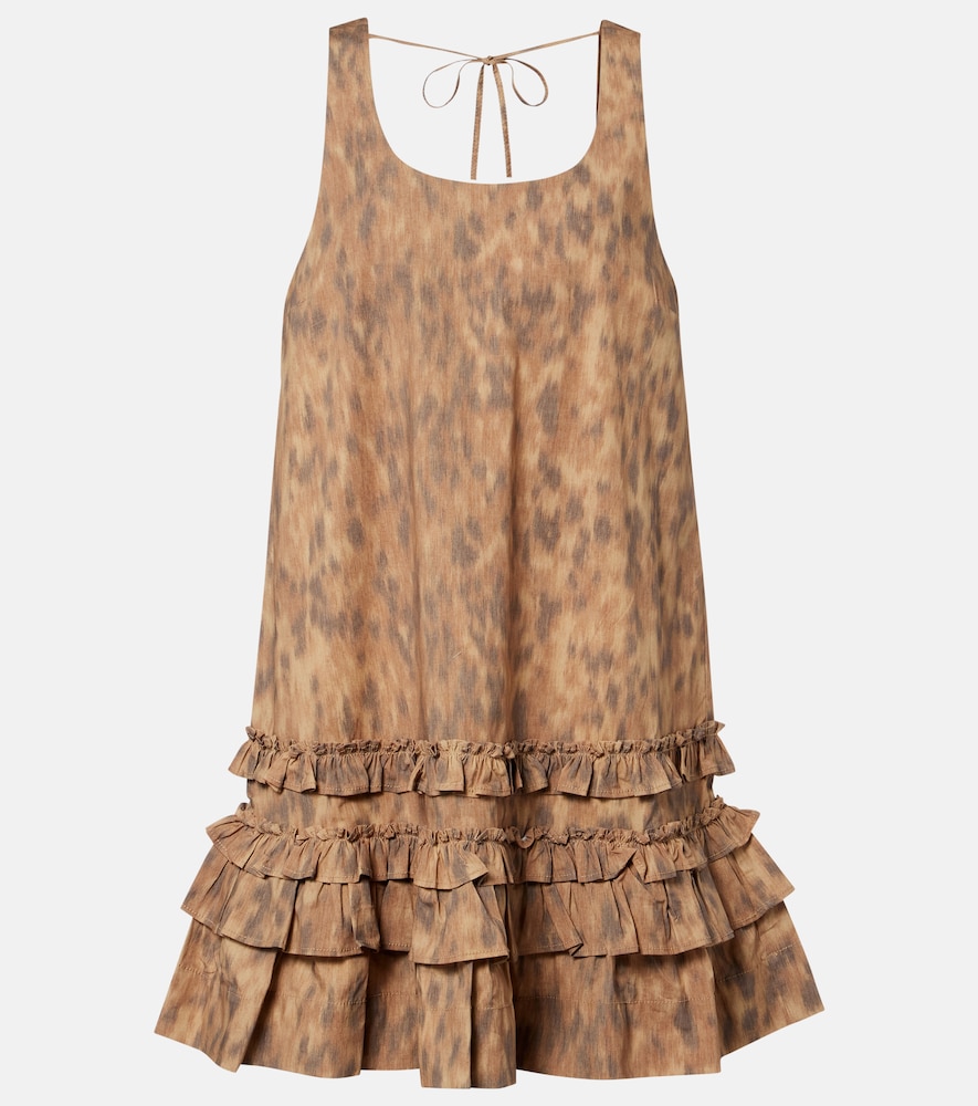 Ganni Women's Brown Ruffled Printed Cotton Minidress UK Size 8 - Mytheresa