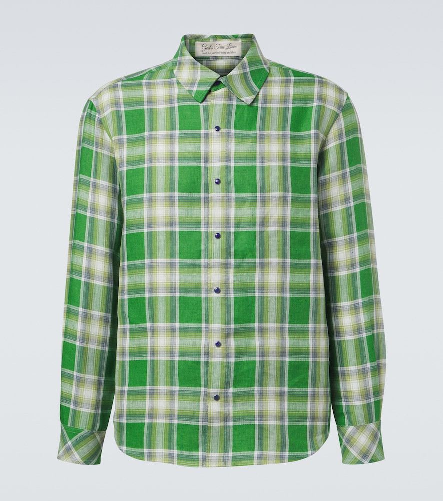 God's True Cashmere Harbor tartan linen shirt with lapis lazuli