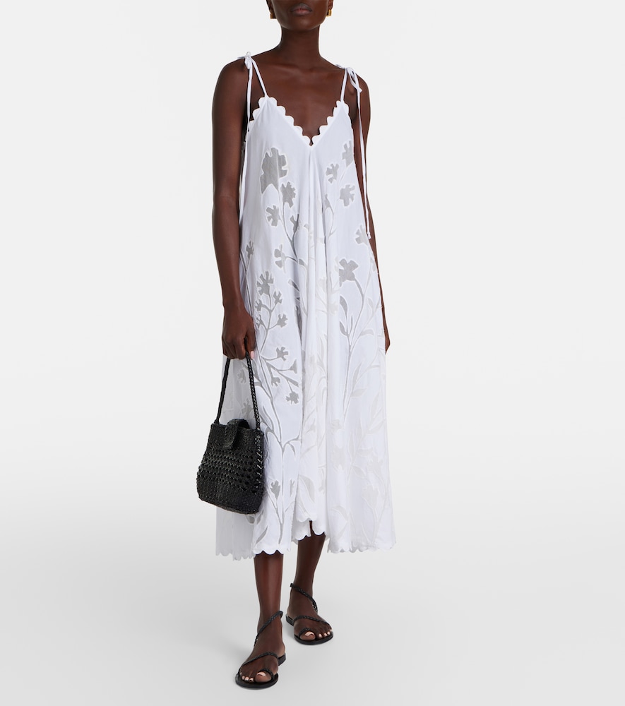 Juliet Dunn Embroidered scalloped cotton midi dress