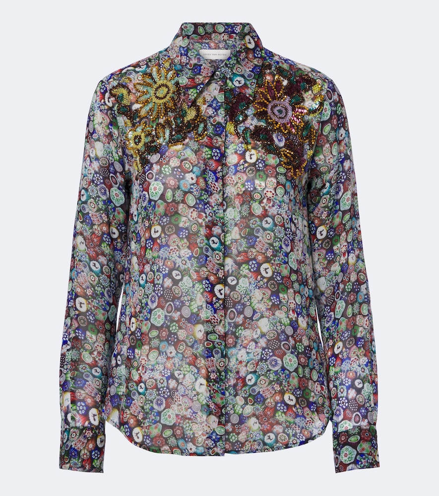 Dries Van Noten Women's Multicoloured Embellished Printed Shirt UK Size 14 - Mytheresa