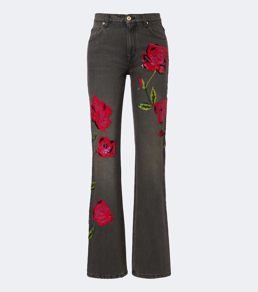 Wide-Leg Jeans mit Pailletten