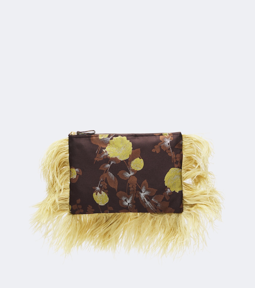 Clutch Devon aus Jacquard mit Federn