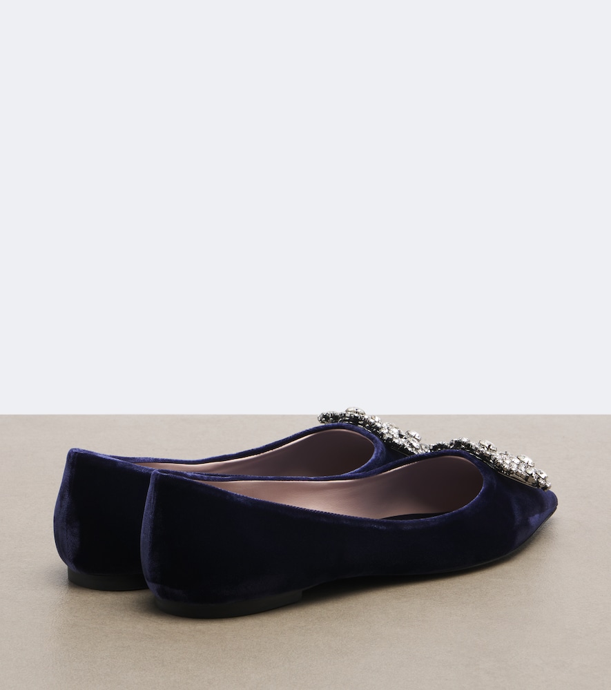Flower Strass Velvet Ballet Flats