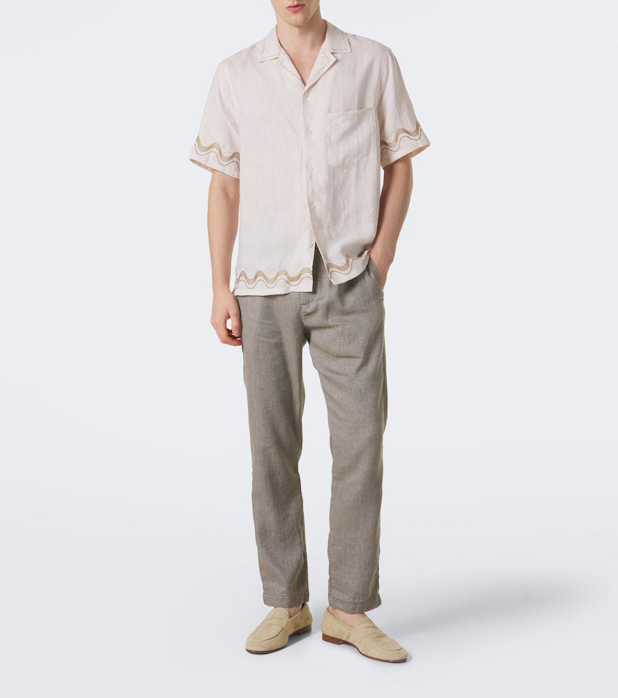 Oscar Linen And Cotton Straight Pants